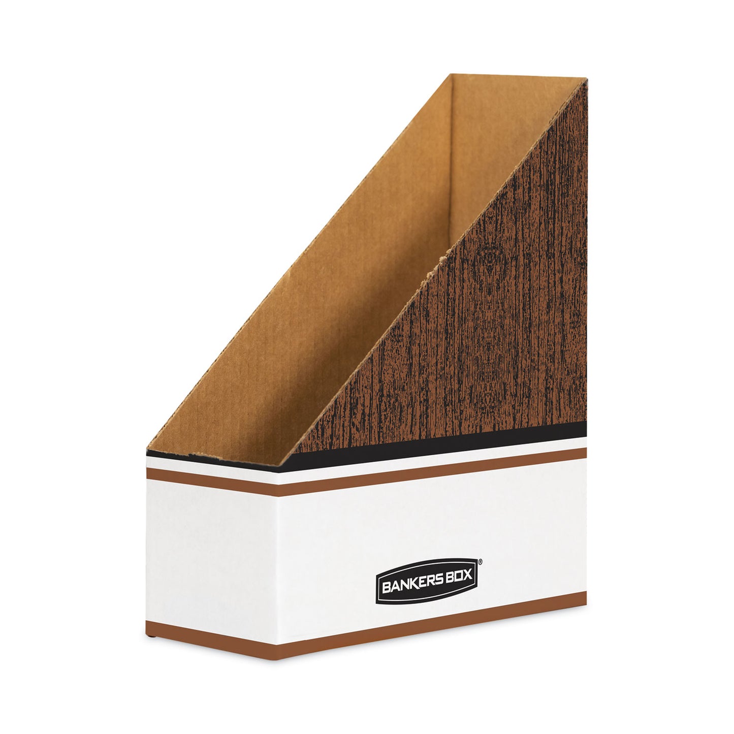 Bankers Box Corrugated Cardboard Magazine File, 4 x 11 x 12.25, Wood Grain, 12/Carton (07224)