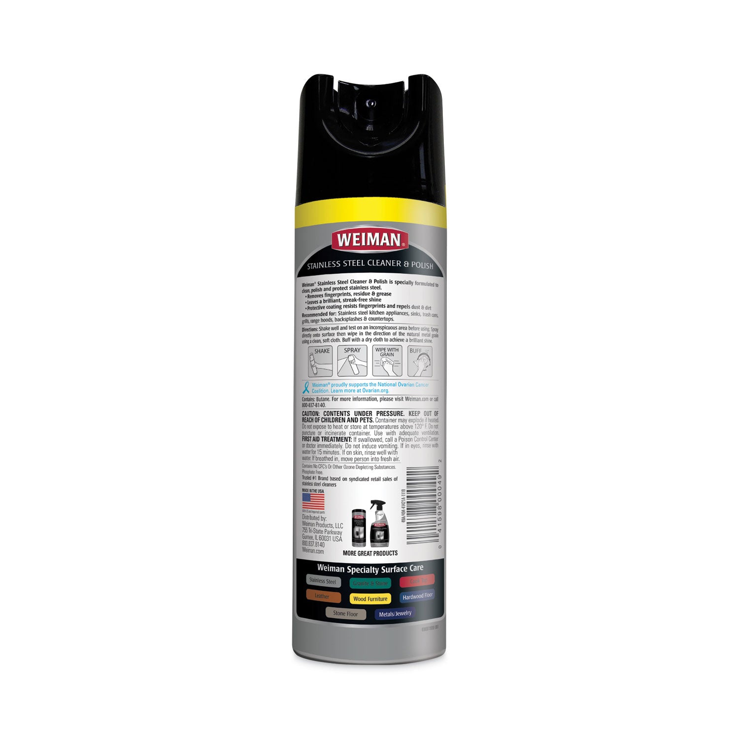 WEIMAN Stainless Steel Cleaner and Polish, 17 oz Aerosol, 6/Carton (49CT)