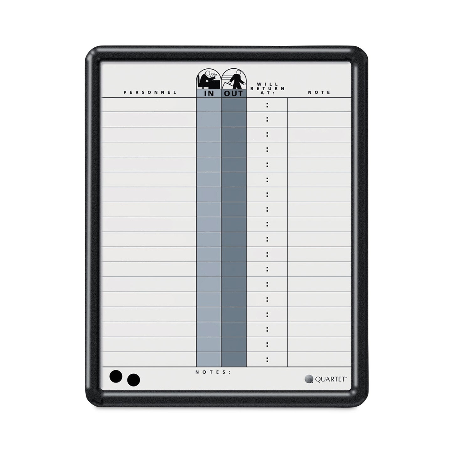 Quartet Employee In/Out Board, 11 x 14, Porcelain White/Gray Surface, Black Plastic Frame (750)