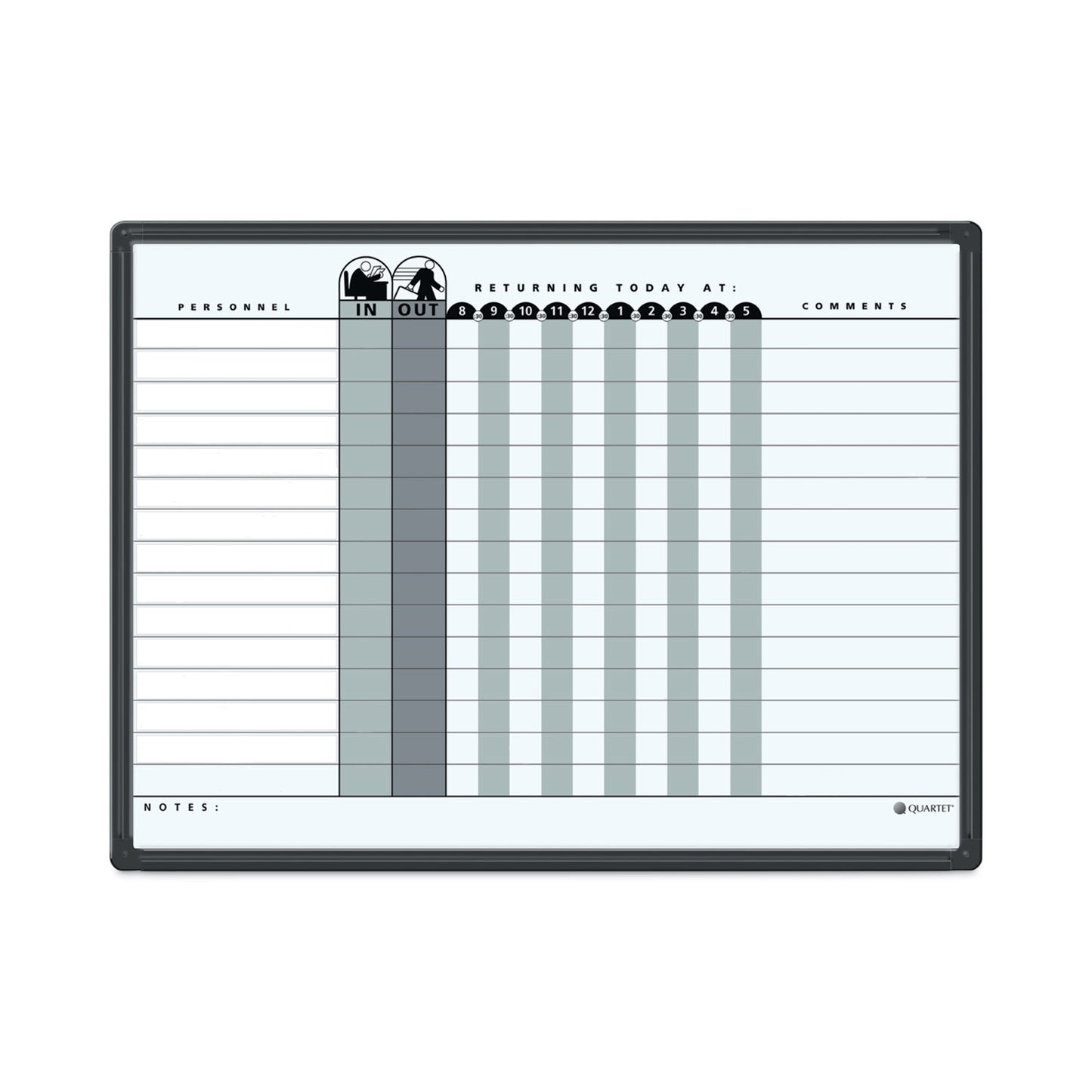 Quartet Employee In/Out Board System, Up to 15 Employees, 24 x 18, Porcelain White/Gray Surface, Black Aluminum Frame (781G)