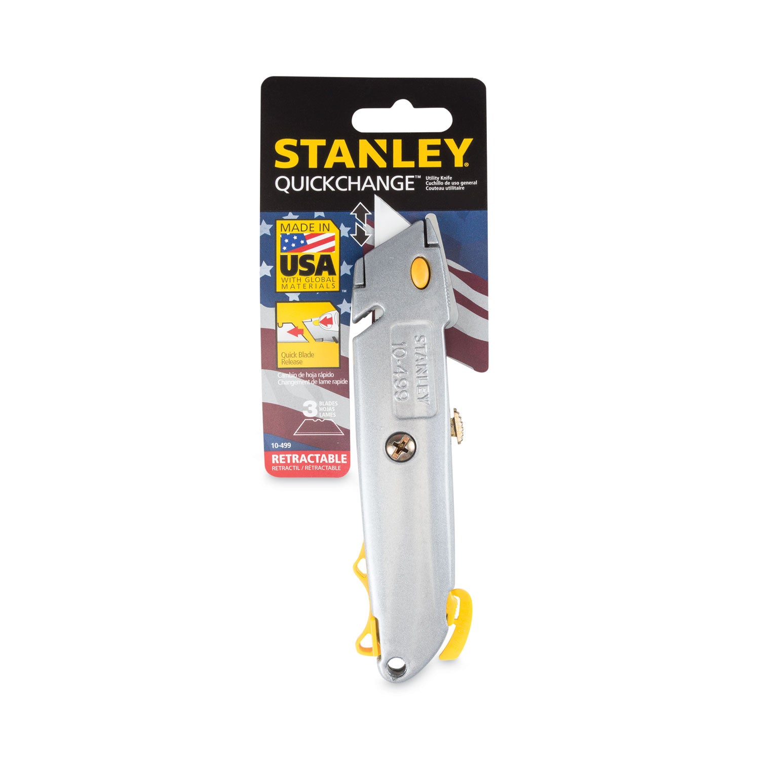 Stanley Quick-Change Utility Knife with Twine Cutter and (3) Retractable Blades, 6" Metal Handle, Gray (10499)