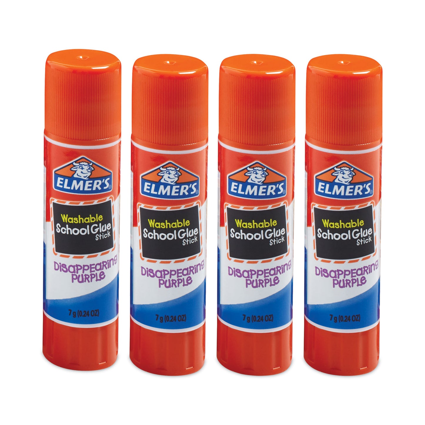 s Washable School Glue Sticks, 0.24 oz, Applies Purple, Dries Clear, 4/Pack (E543)