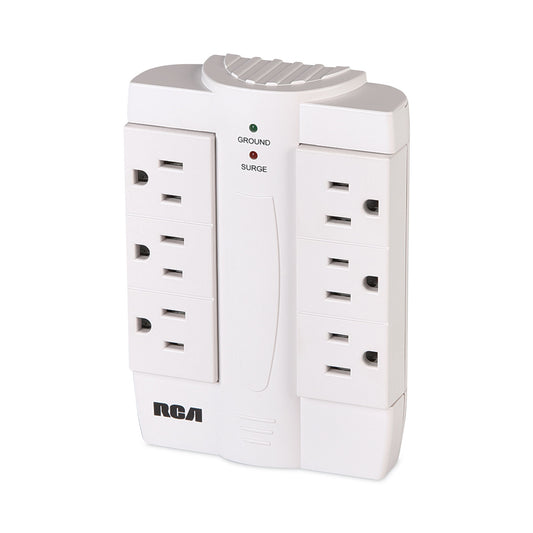 RCA 6 Outlet Swivel Surge Protector, 6 AC Outlets, 1,200 J, White (PSWTS6FV)