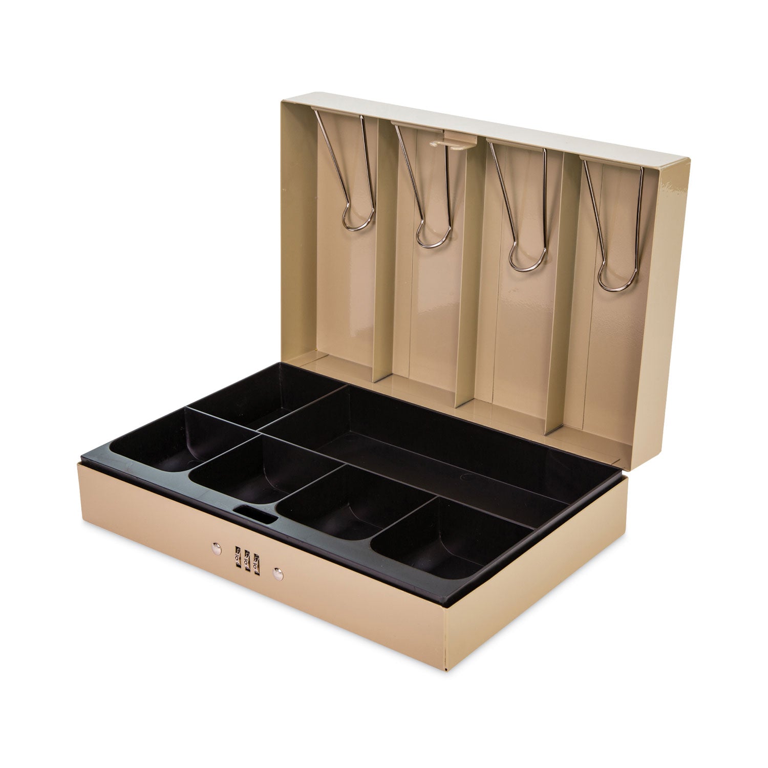 CONTROLTEK Heavy Duty Lay Flat Cash Box, 6 Compartments, 11.6 x 7.9 x 3.7, Sand (500132)