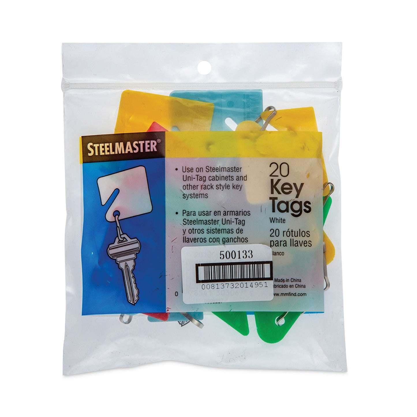 CONTROLTEK Key Tags, Blue/Green/Red/Yellow, 20/Pack, 3 Packs/Carton (500133)