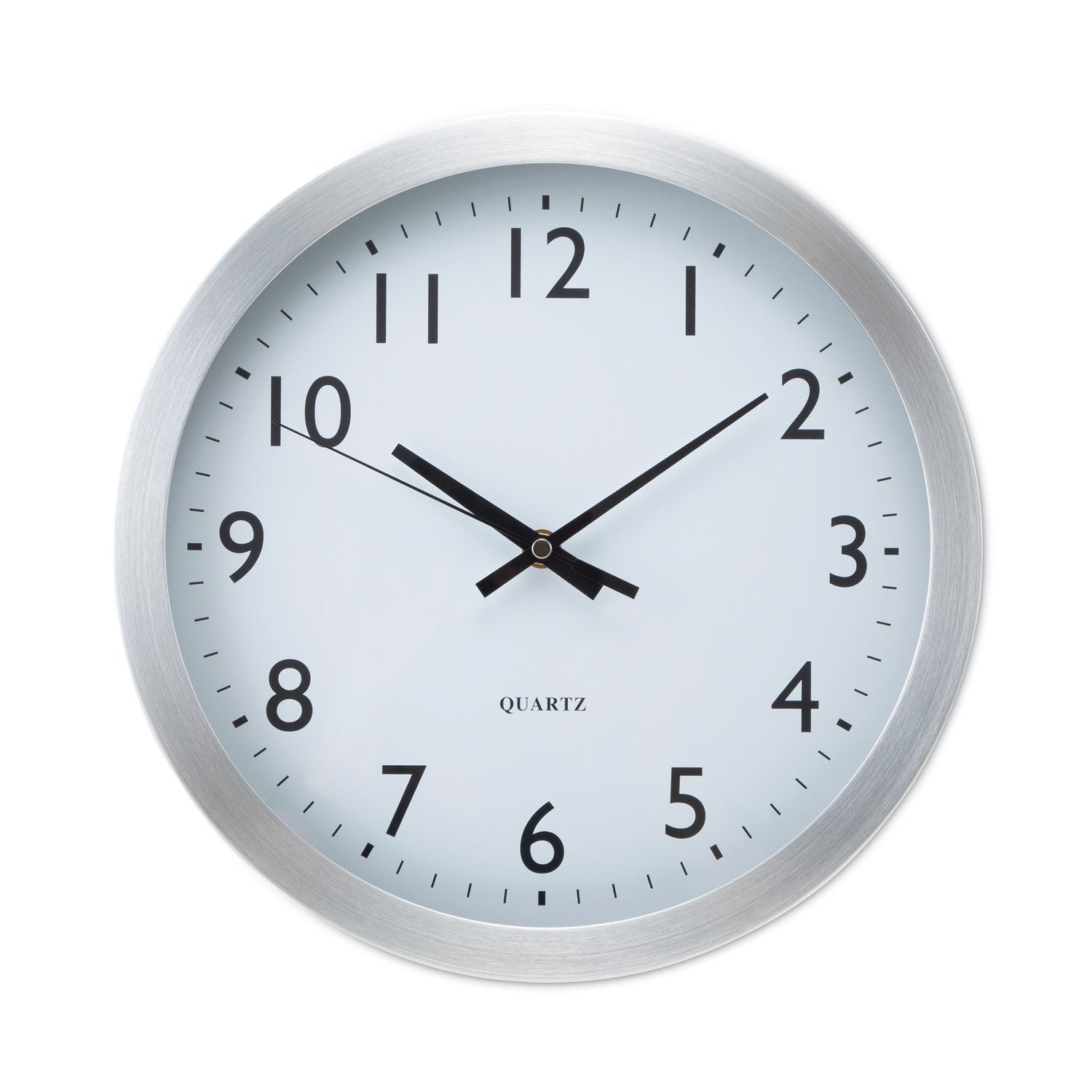 Universal Brushed Aluminum Wall Clock, 12" Overall Diameter, Silver Case, 1 AA (sold separately) (10425)