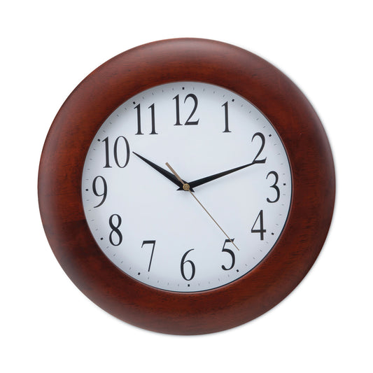 Universal Round Wood Wall Clock, 12.75" Overall Diameter, Cherry Case, 1 AA (sold separately) (10414)