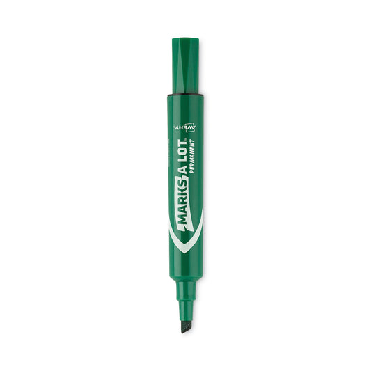 Avery MARKS A LOT Regular Desk-Style Permanent Marker, Broad Chisel Tip, Green, Dozen (7885) (07885)