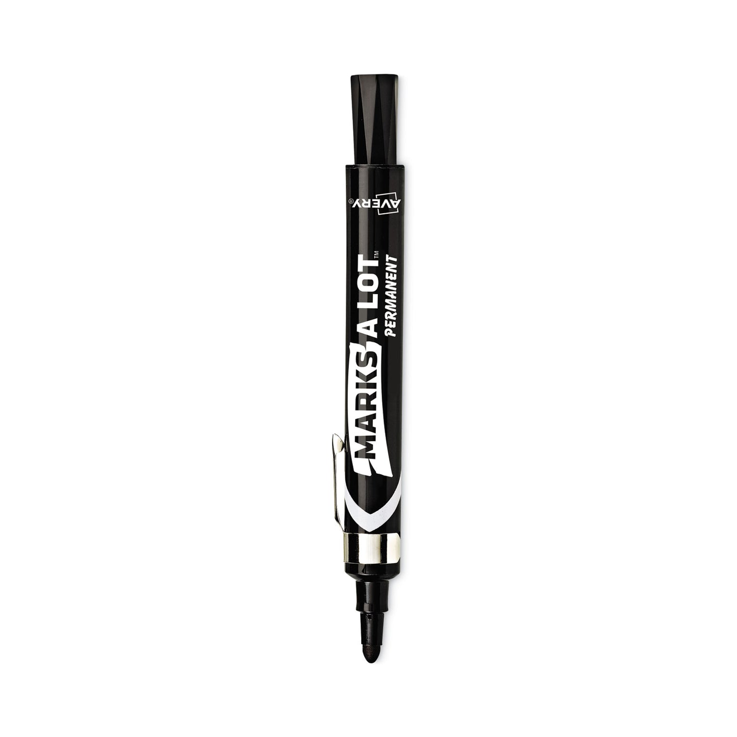 Avery MARKS A LOT Large Desk-Style Permanent Marker with Metal Pocket Clip, Broad Bullet Tip, Black, Dozen (24878)