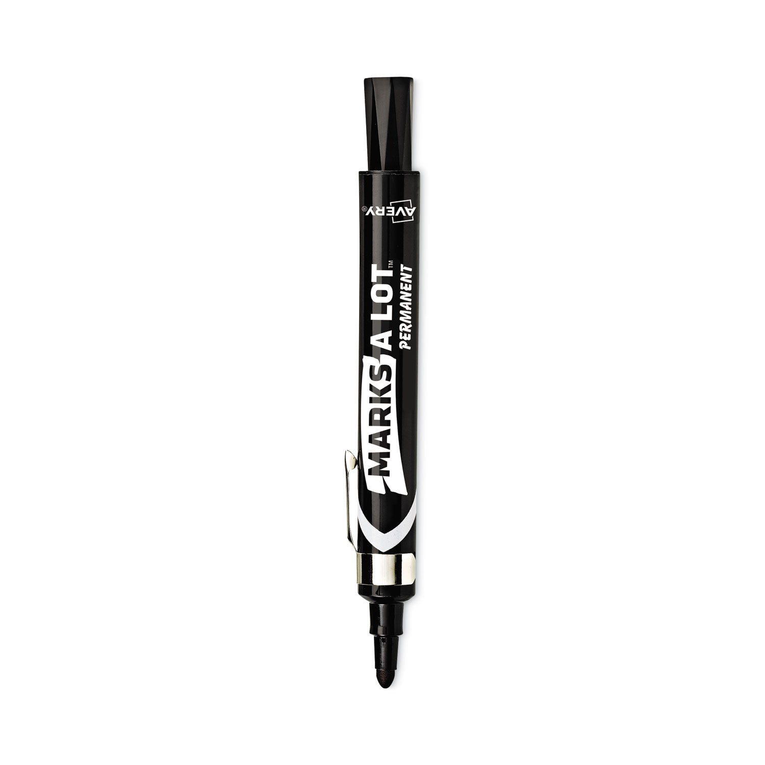 Avery MARKS A LOT Large Desk-Style Permanent Marker with Metal Pocket Clip, Broad Bullet Tip, Black, Dozen (24878)