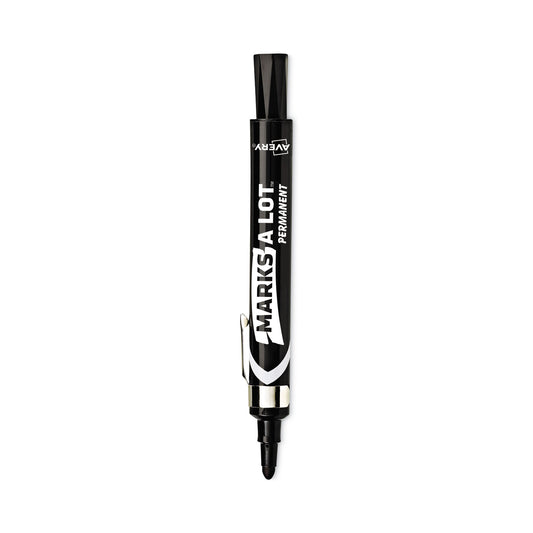 Avery MARKS A LOT Large Desk-Style Permanent Marker with Metal Pocket Clip, Broad Bullet Tip, Black, Dozen (24878)