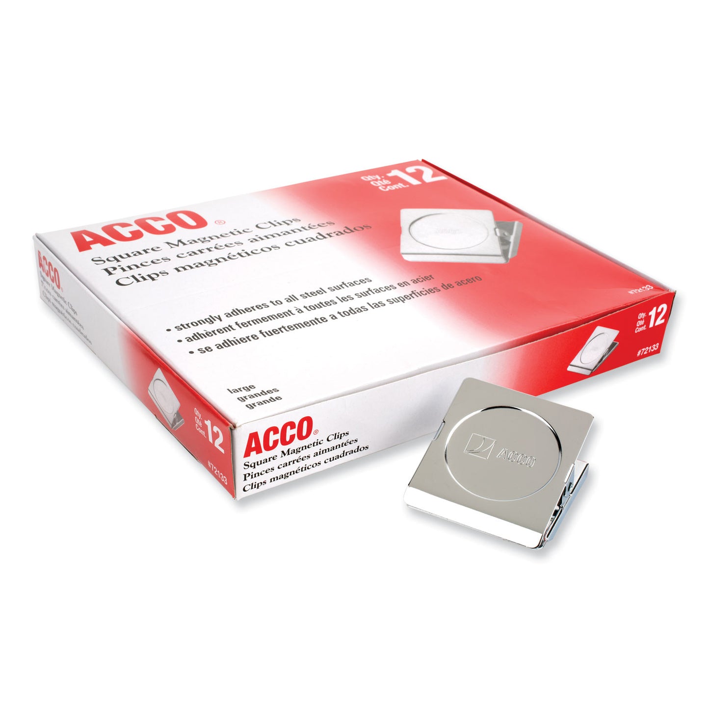 Acco Magnetic Clip, 1" Jaw Capacity, Silver, 12/Pack (72132)