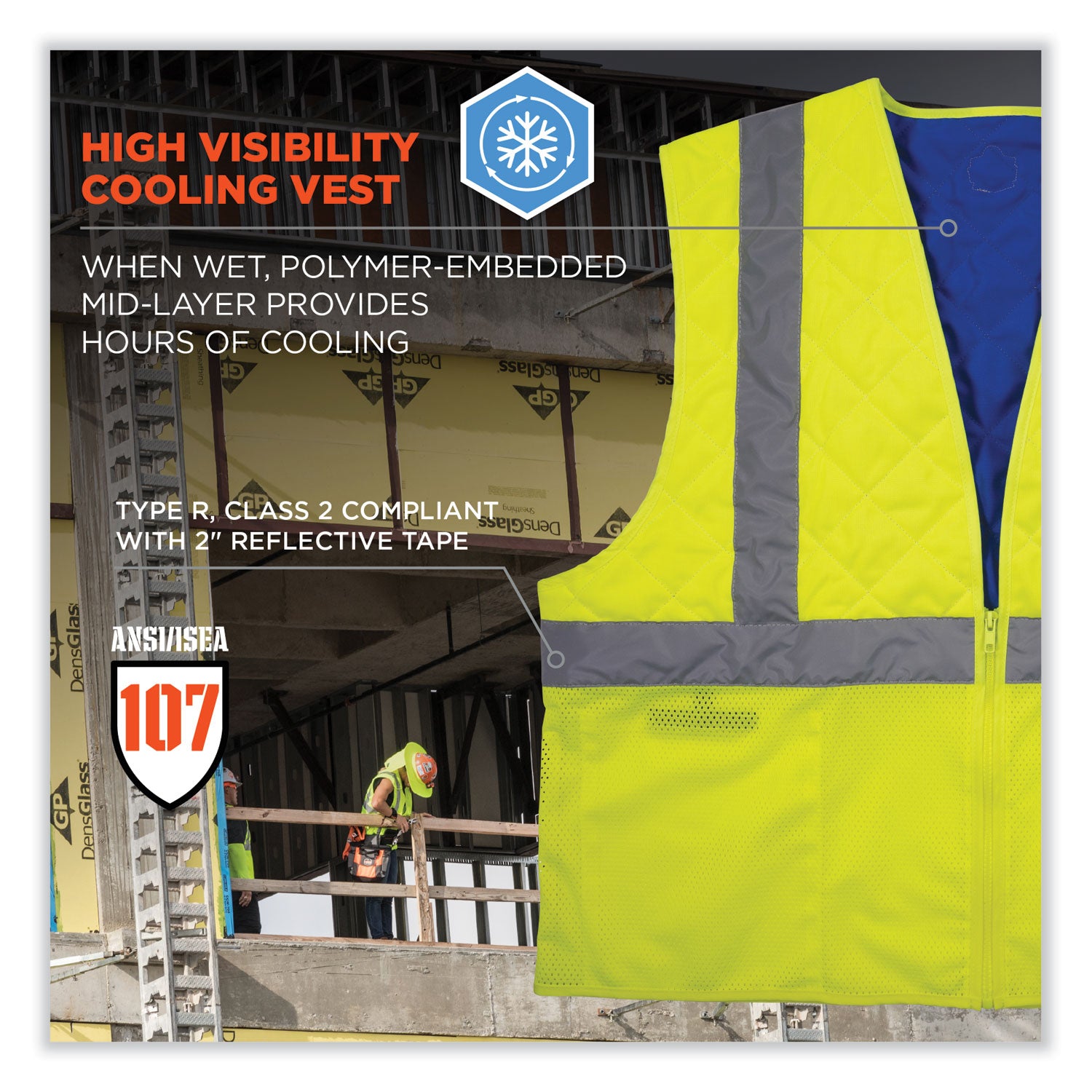 ergodyne Chill-Its 6668 Class 2 Hi-Vis Safety Cooling Vest, Polymer, X-Large, Lime (12715)