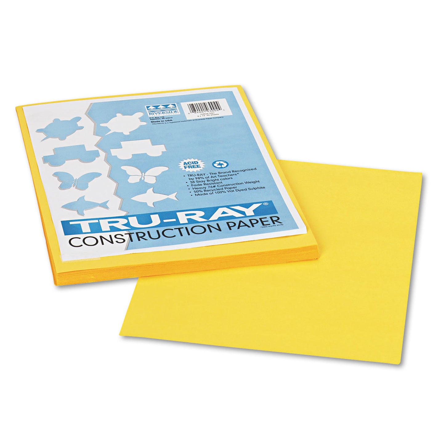 Pacon Tru-Ray Construction Paper, 76 lb Text Weight, 9 x 12, Yellow, 50/Pack (103004)