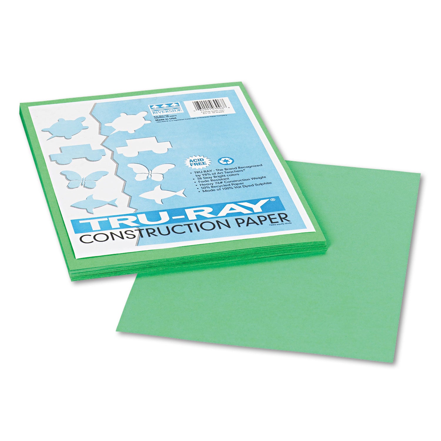 Pacon Tru-Ray Construction Paper, 76 lb Text Weight, 9 x 12, Festive Green, 50/Pack (103006)