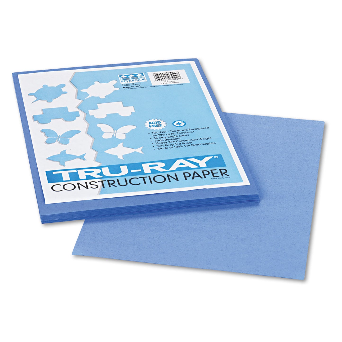 Pacon Tru-Ray Construction Paper, 76 lb Text Weight, 9 x 12, Blue, 50/Pack (103022)