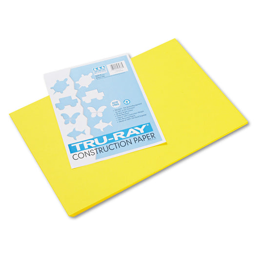 Pacon Tru-Ray Construction Paper, 76 lb Text Weight, 12 x 18, Yellow, 50/Pack (103036)
