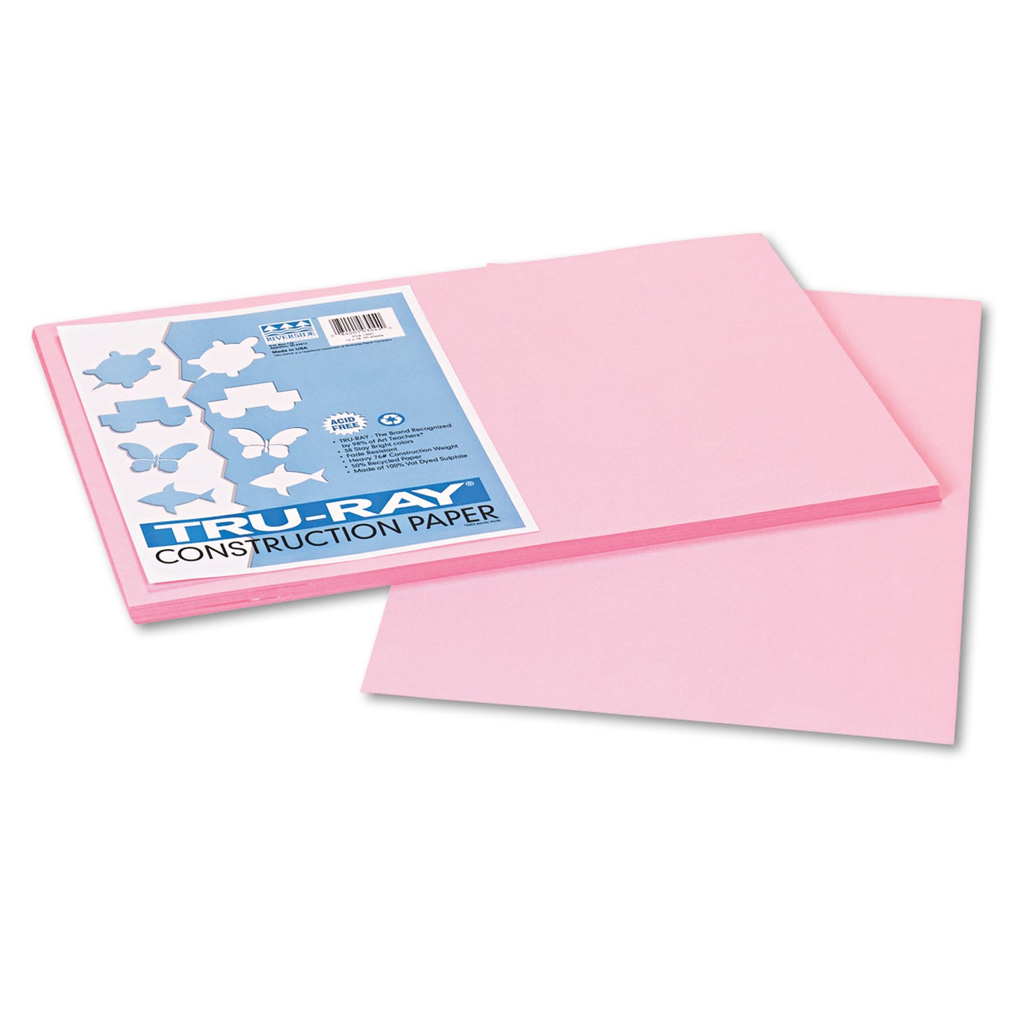 Pacon Tru-Ray Construction Paper, 76 lb Text Weight, 12 x 18, Pink, 50/Pack (103044)