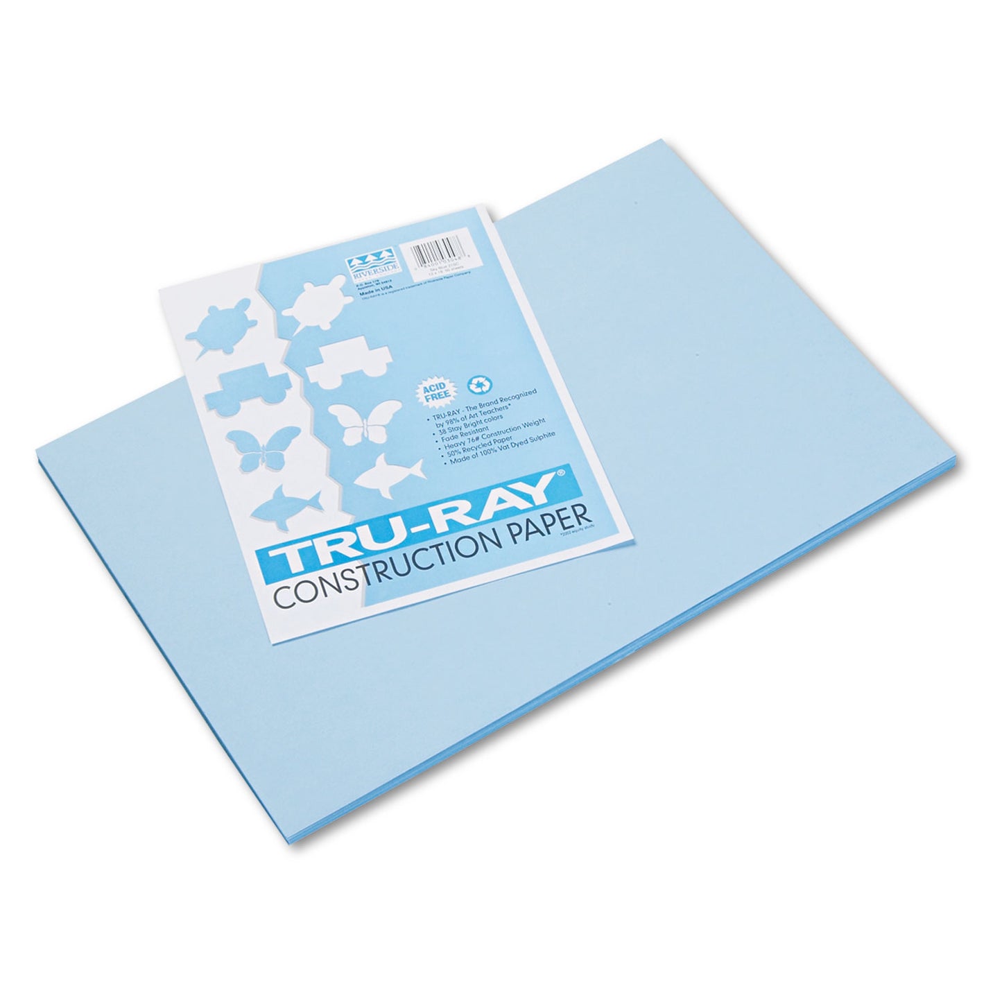 Pacon Tru-Ray Construction Paper, 76 lb Text Weight, 12 x 18, Sky Blue, 50/Pack (103048)