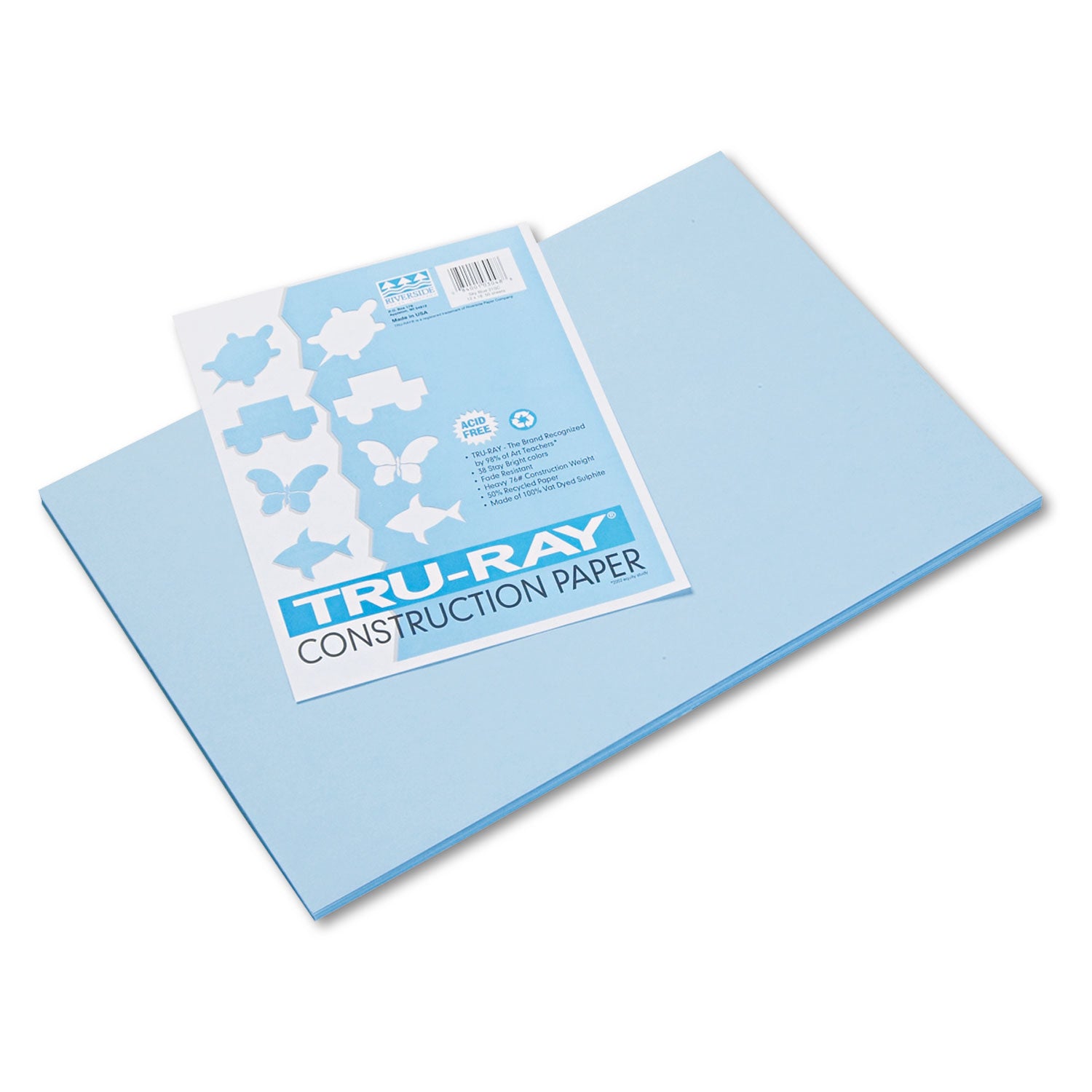 Pacon Tru-Ray Construction Paper, 76 lb Text Weight, 12 x 18, Sky Blue, 50/Pack (103048)