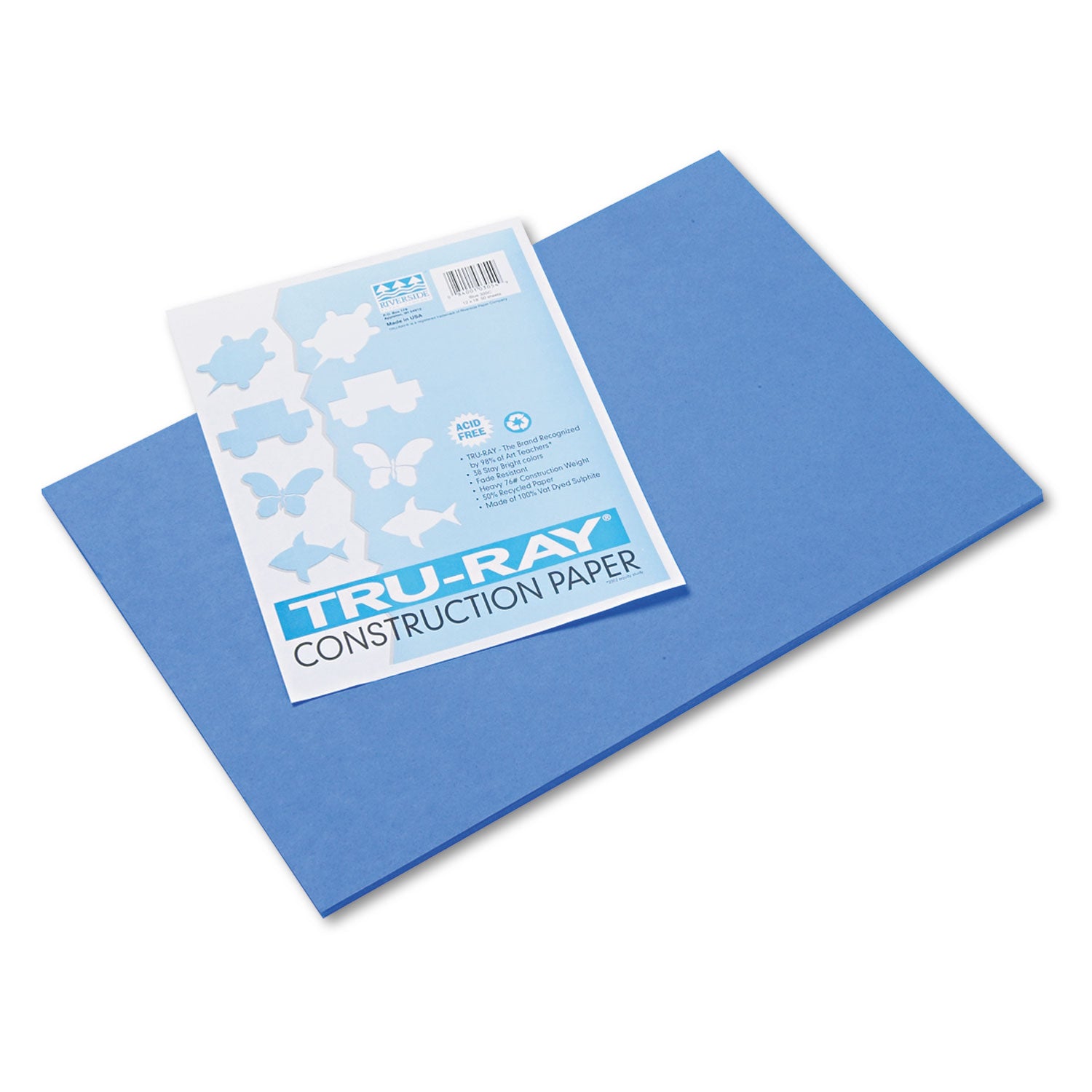 Pacon Tru-Ray Construction Paper, 76 lb Text Weight, 12 x 18, Blue, 50/Pack (103054)