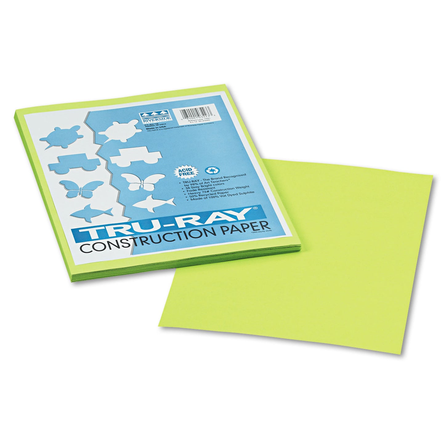 Pacon Tru-Ray Construction Paper, 76 lb Text Weight, 9 x 12, Brilliant Lime, 50/Pack (103423)