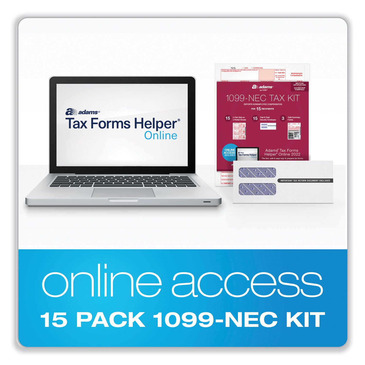 Adams 1099-NEC Online Tax Kit, Fiscal Year: 2023, Five-Part Carbonless, 8.5 x 3.66, 3 Forms/Sheet, 15 Forms Total (22906KIT)