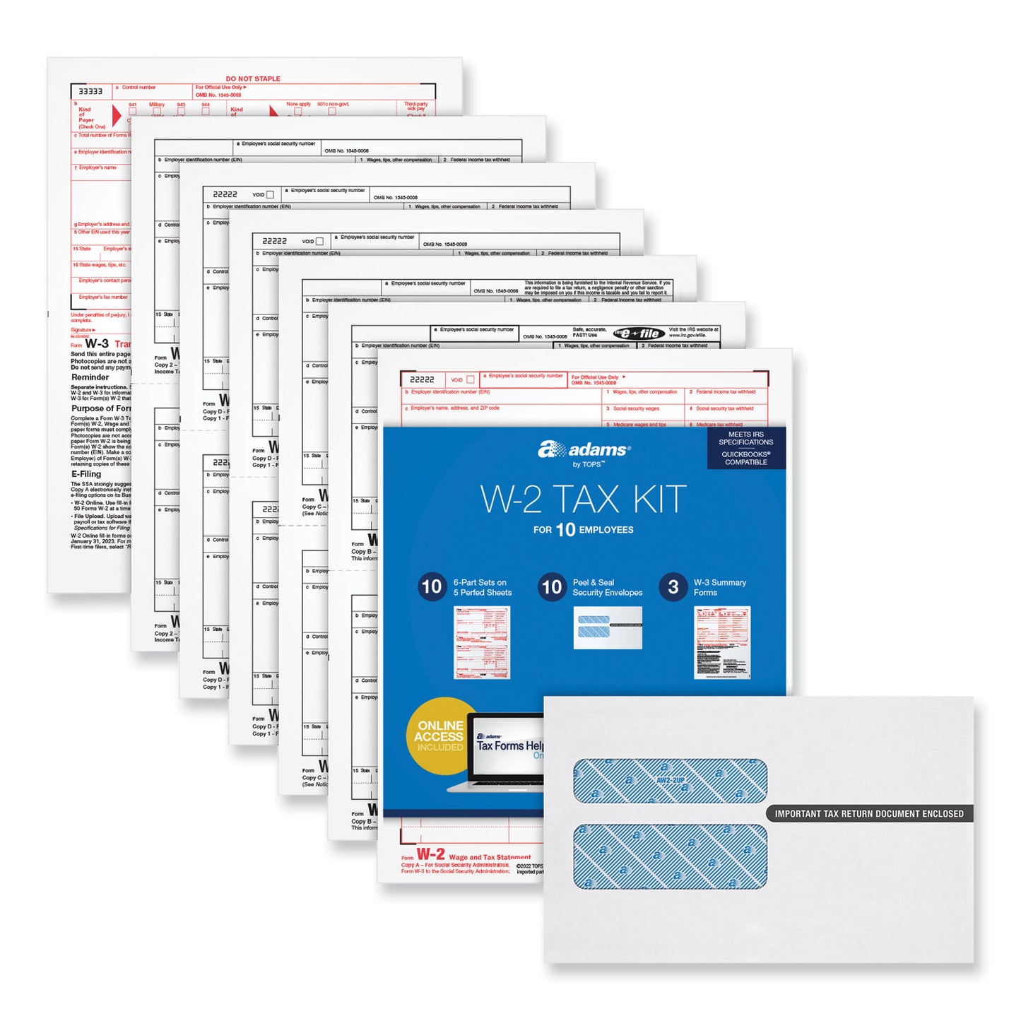 Adams W-2 Online Tax Kit, Fiscal Year: 2023, Six-Part Carbonless, 8 x 5.5, 2 Forms/Sheet, 10 Forms Total (22908KIT)