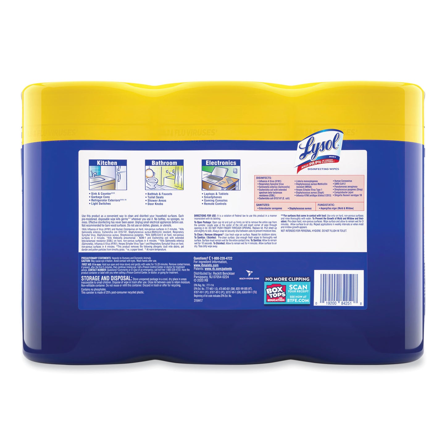 LYSOL Brand Disinfecting Wipes, 1-Ply, 7 x 7.25, Lemon and Lime Blossom, White, 80 Wipes/Canister, 3 Canisters/Pack, 2 Packs/Carton (84251CT)