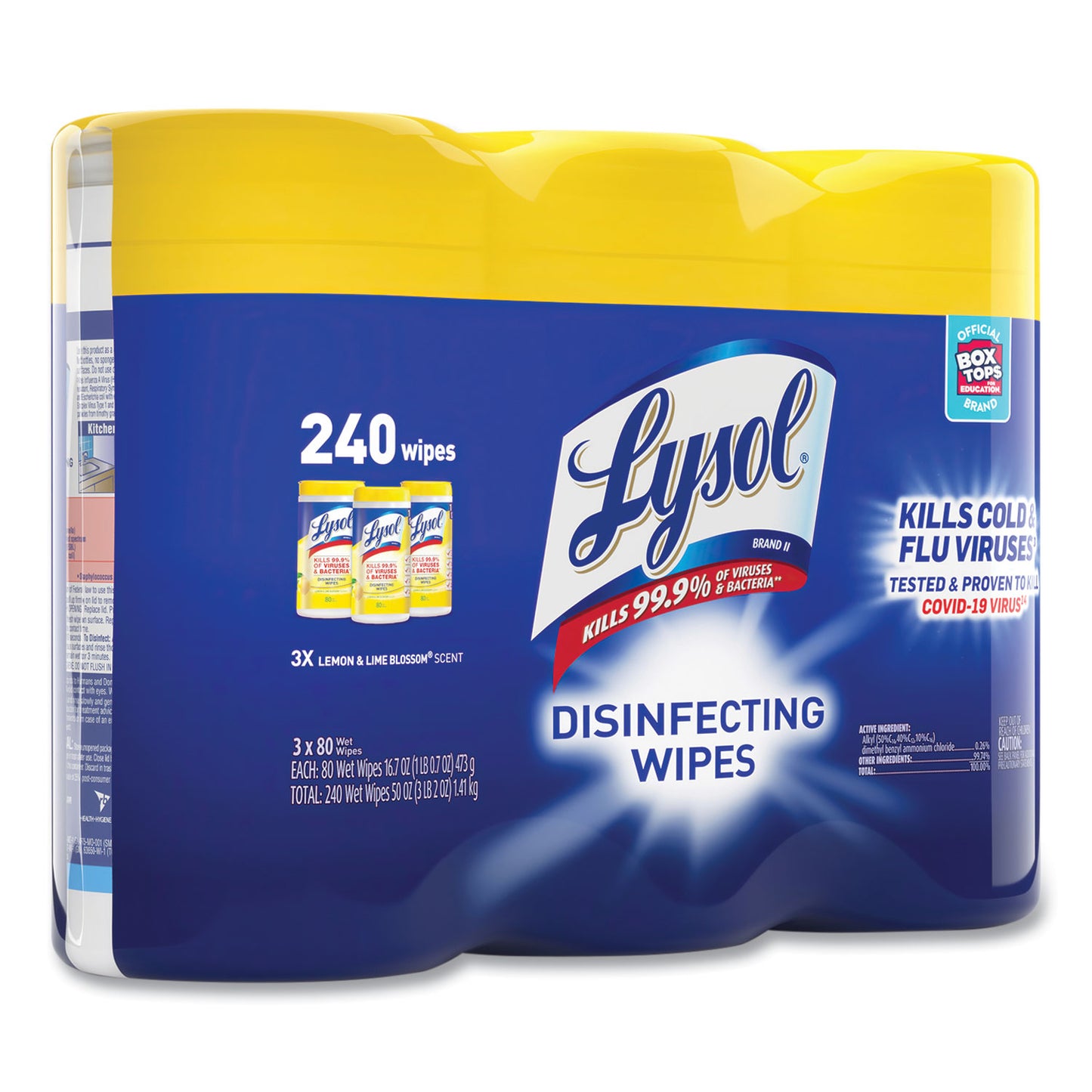 LYSOL Brand Disinfecting Wipes, 1-Ply, 7 x 7.25, Lemon and Lime Blossom, White, 80 Wipes/Canister, 3 Canisters/Pack, 2 Packs/Carton (84251CT)