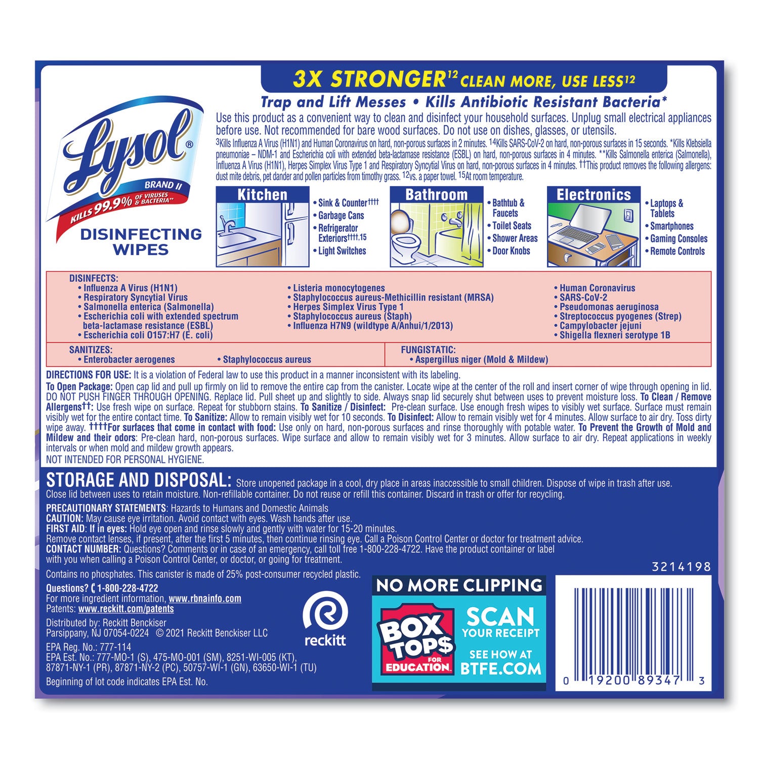 LYSOL Brand Disinfecting Wipes, 1-Ply, 7 x 7.25, Early Morning Breeze, White, 80 Wipes/Canister, 6 Canisters/Carton (89347CT)