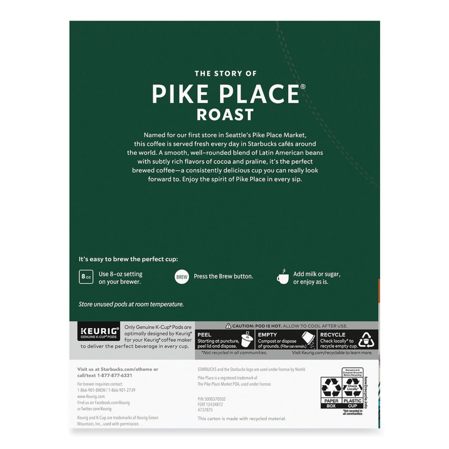 Starbucks Pike Place Coffee K-Cups Pack, 24/Box, 4 Box/Carton (011111156CT)