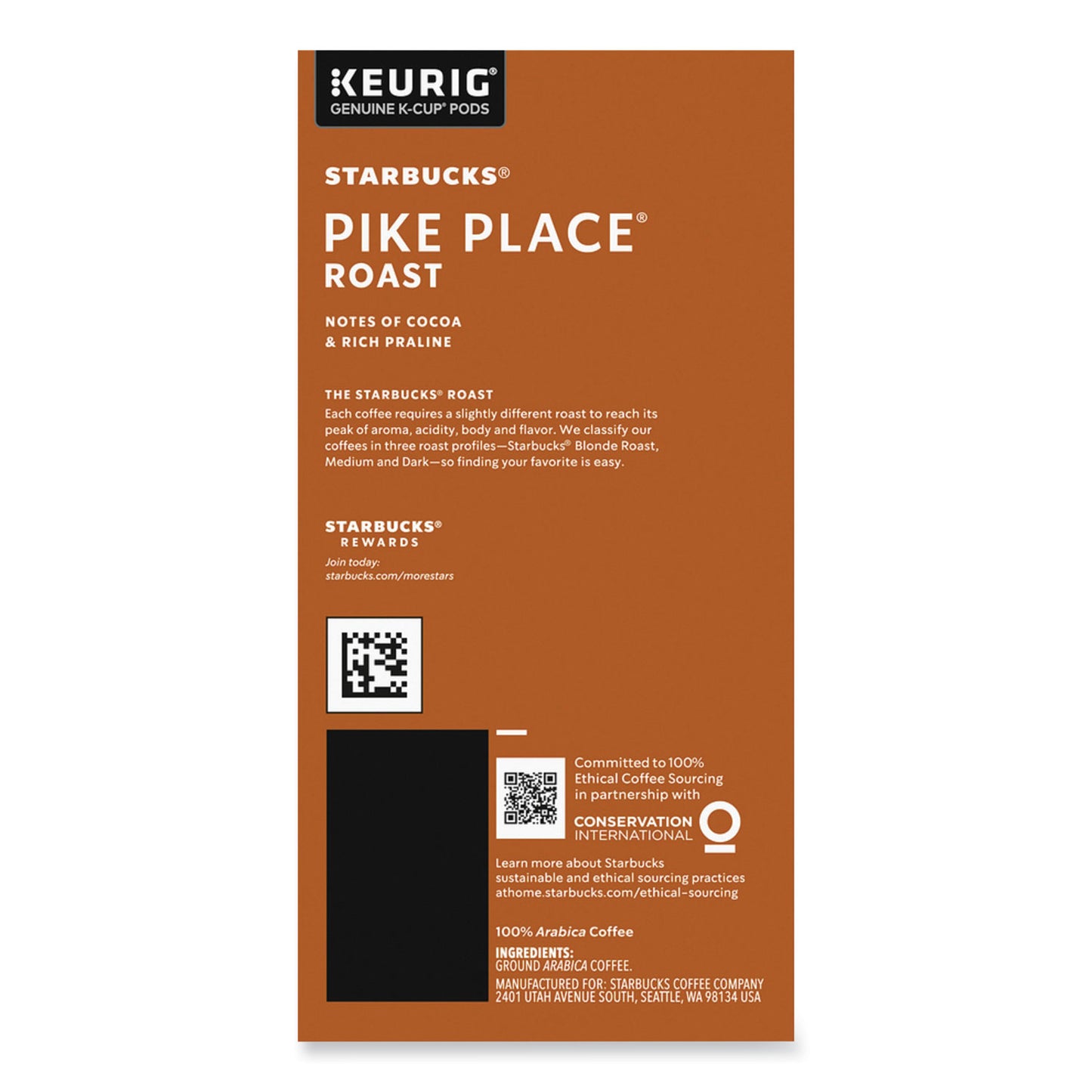 Starbucks Pike Place Coffee K-Cups Pack, 24/Box, 4 Box/Carton (011111156CT)