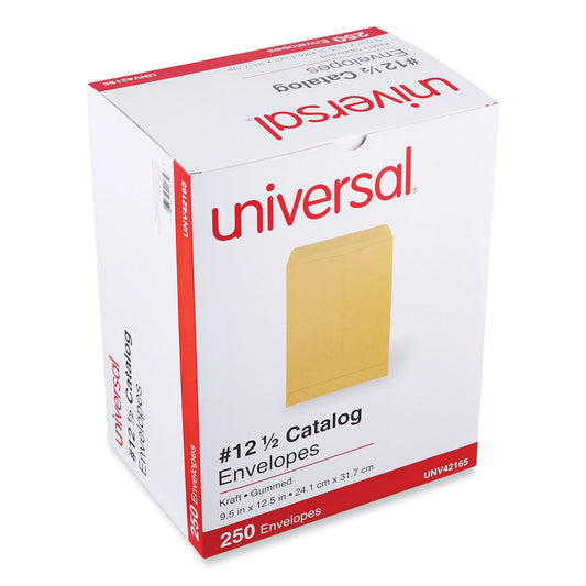 Universal Catalog Envelope, 28 lb Bond Weight Kraft, #12 1/2, Square Flap, Gummed Closure, 9.5 x 12.5, Brown Kraft, 250/Box (42165)