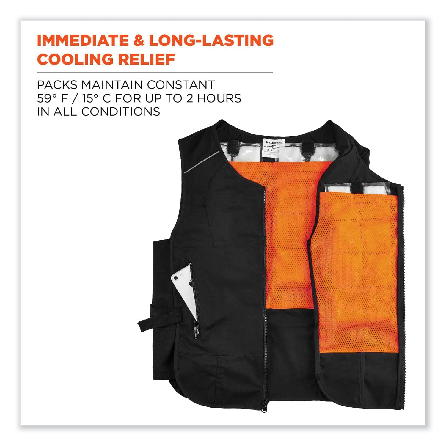 ergodyne Chill-Its 6260 Lightweight Phase Change Cooling Vest with Packs, Cotton/Polyester, Large/X-Large, Black (12135)