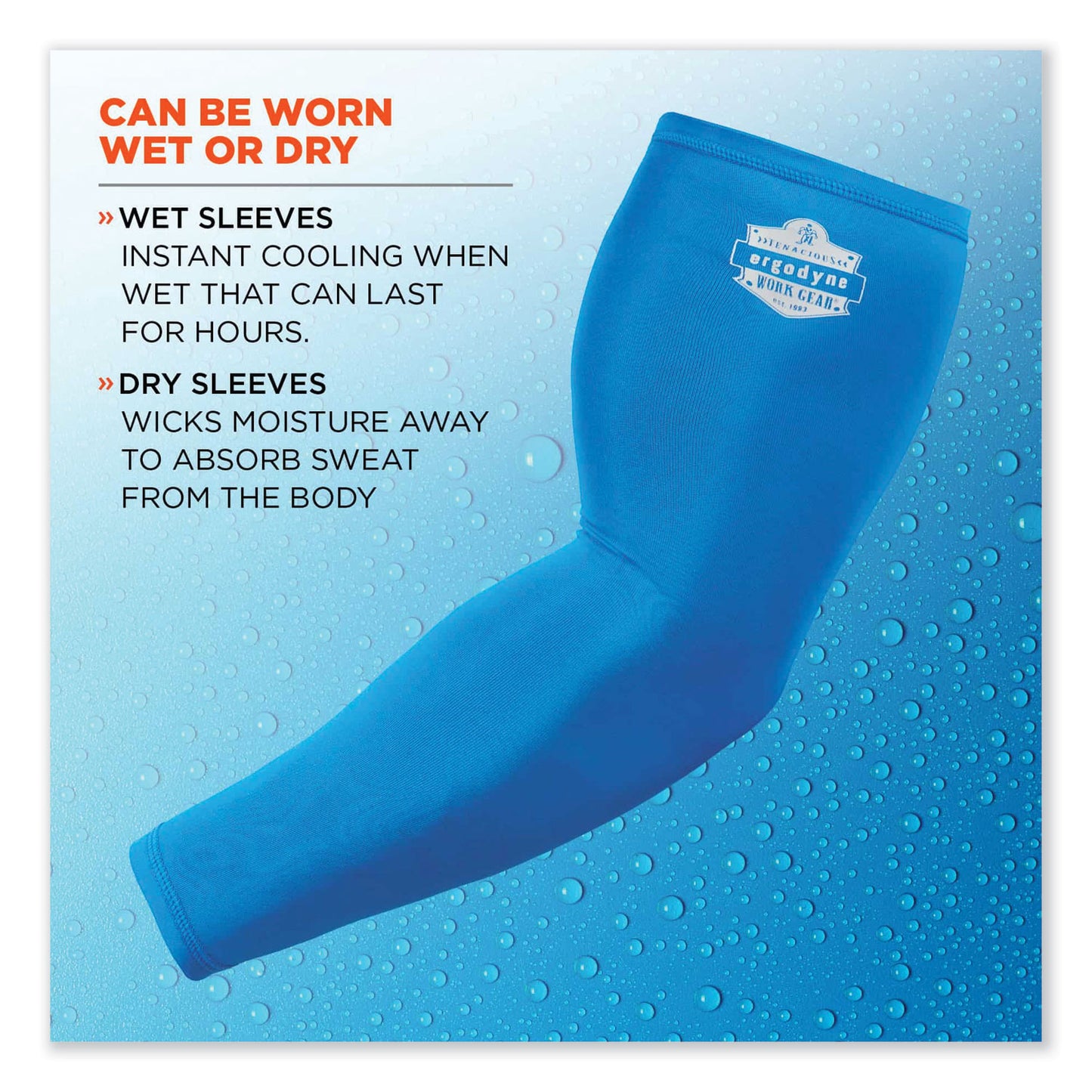 ergodyne Chill-Its 6690 Performance Knit Cooling Arm Sleeve, Polyester/Spandex, Medium, Blue, 2 Sleeves (12183)