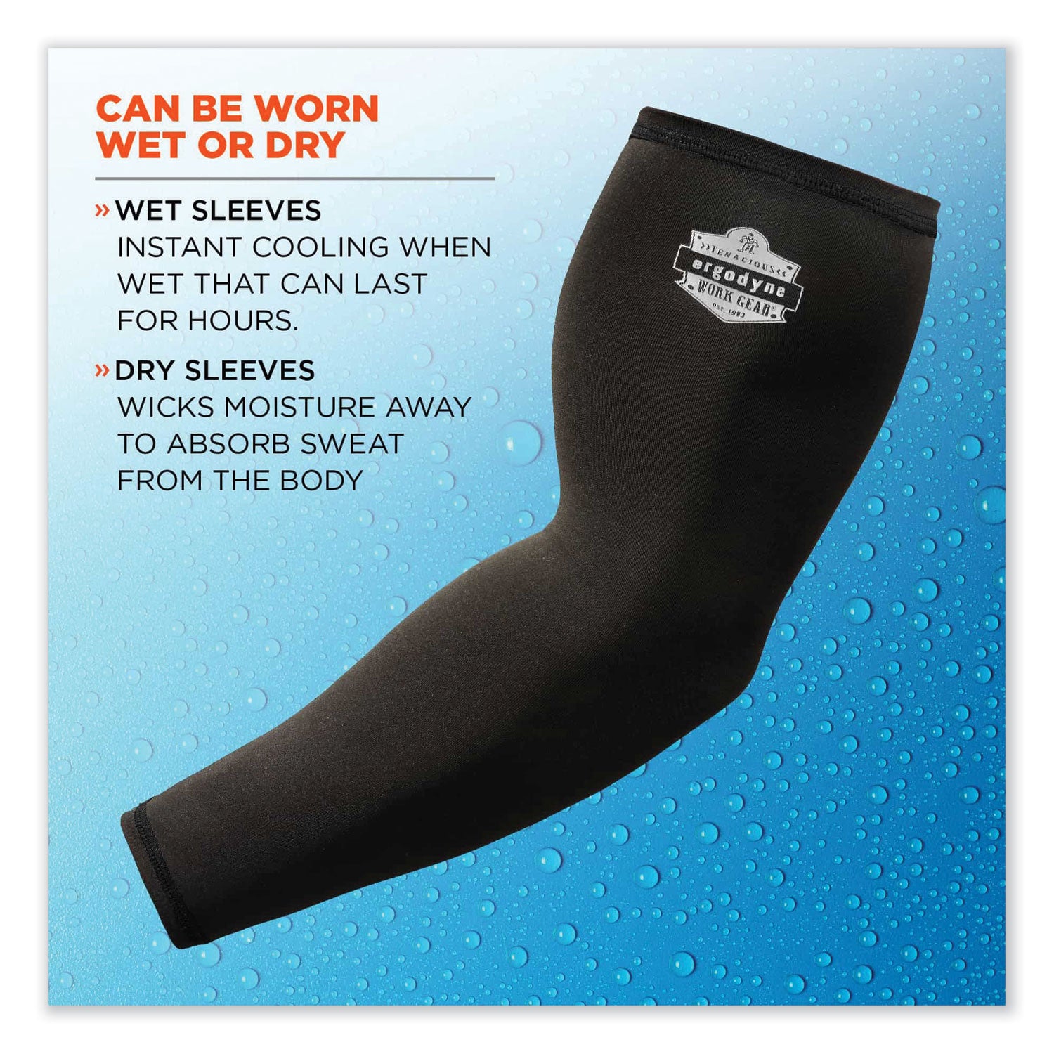 ergodyne Chill-Its 6690 Performance Knit Cooling Arm Sleeve, Polyester/Spandex, Medium, Black, 2 Sleeves (12383)