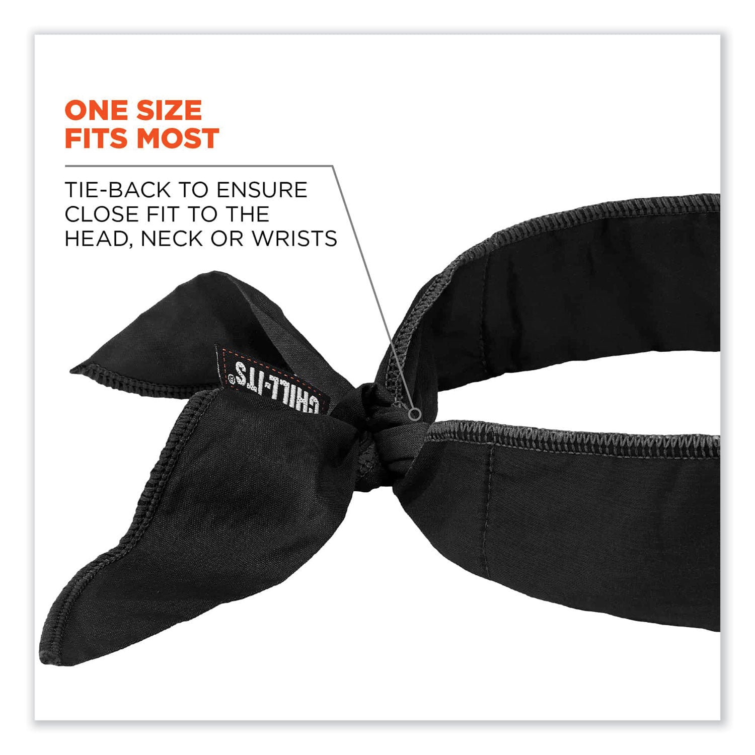 ergodyne Chill-Its 6702 Cooling Embedded Polymers Tie Bandana, One Size Fits Most, Black (12396)