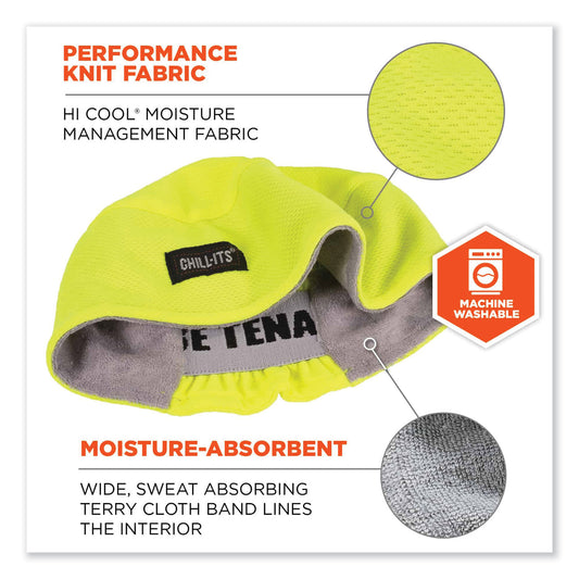 ergodyne Chill-Its 6630 High-Performance Terry Cloth Skull Cap, Polyester, One Size Fits Most, Lime (12505)