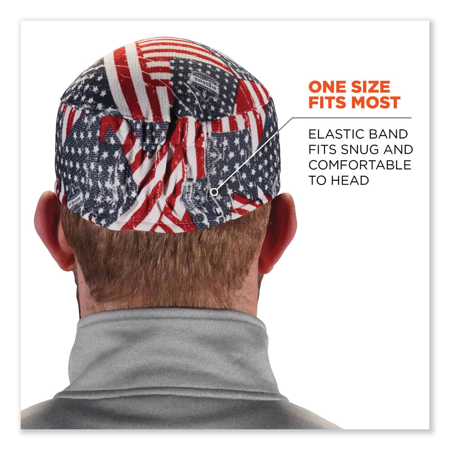 ergodyne Chill-Its 6630 High-Performance Terry Cloth Skull Cap, Polyester, One Size Fits Most, Stars and Stripes (12506)