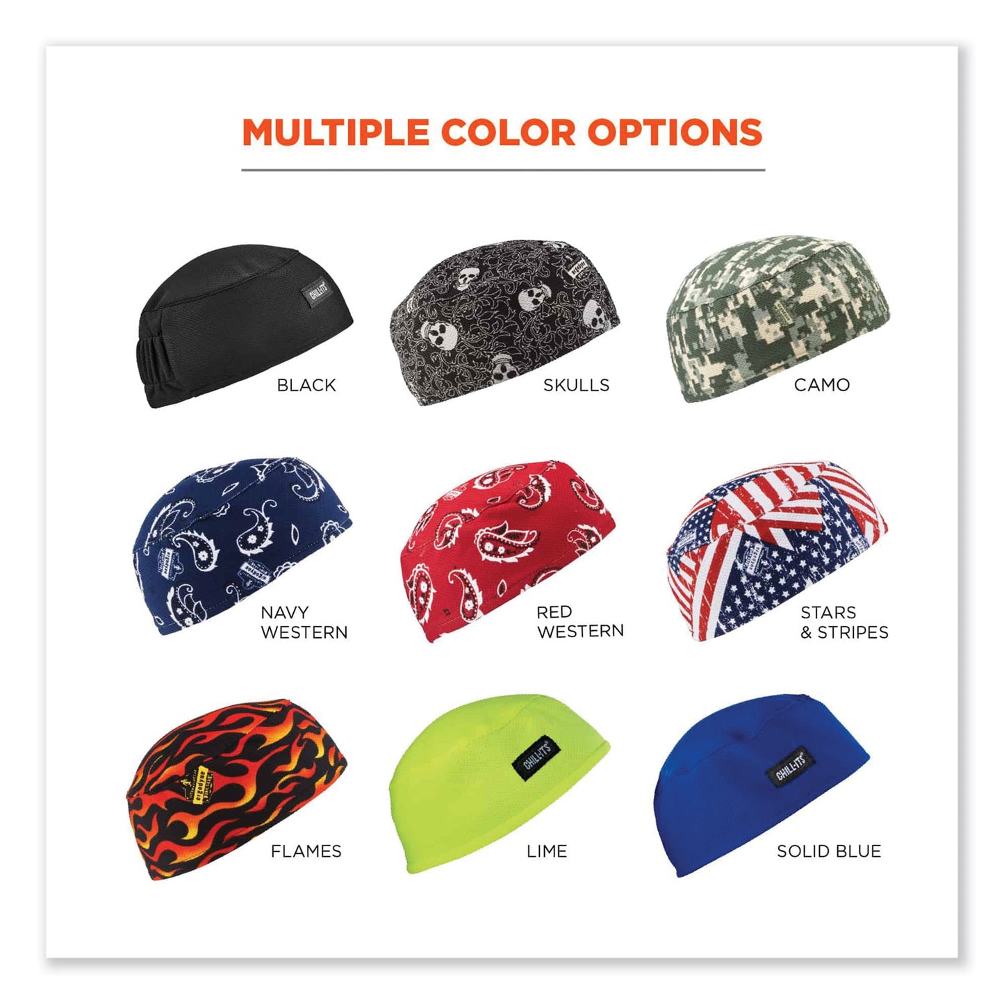 ergodyne Chill-Its 6630 High-Performance Terry Cloth Skull Cap, Polyester, One Size Fits Most, Stars and Stripes (12506)