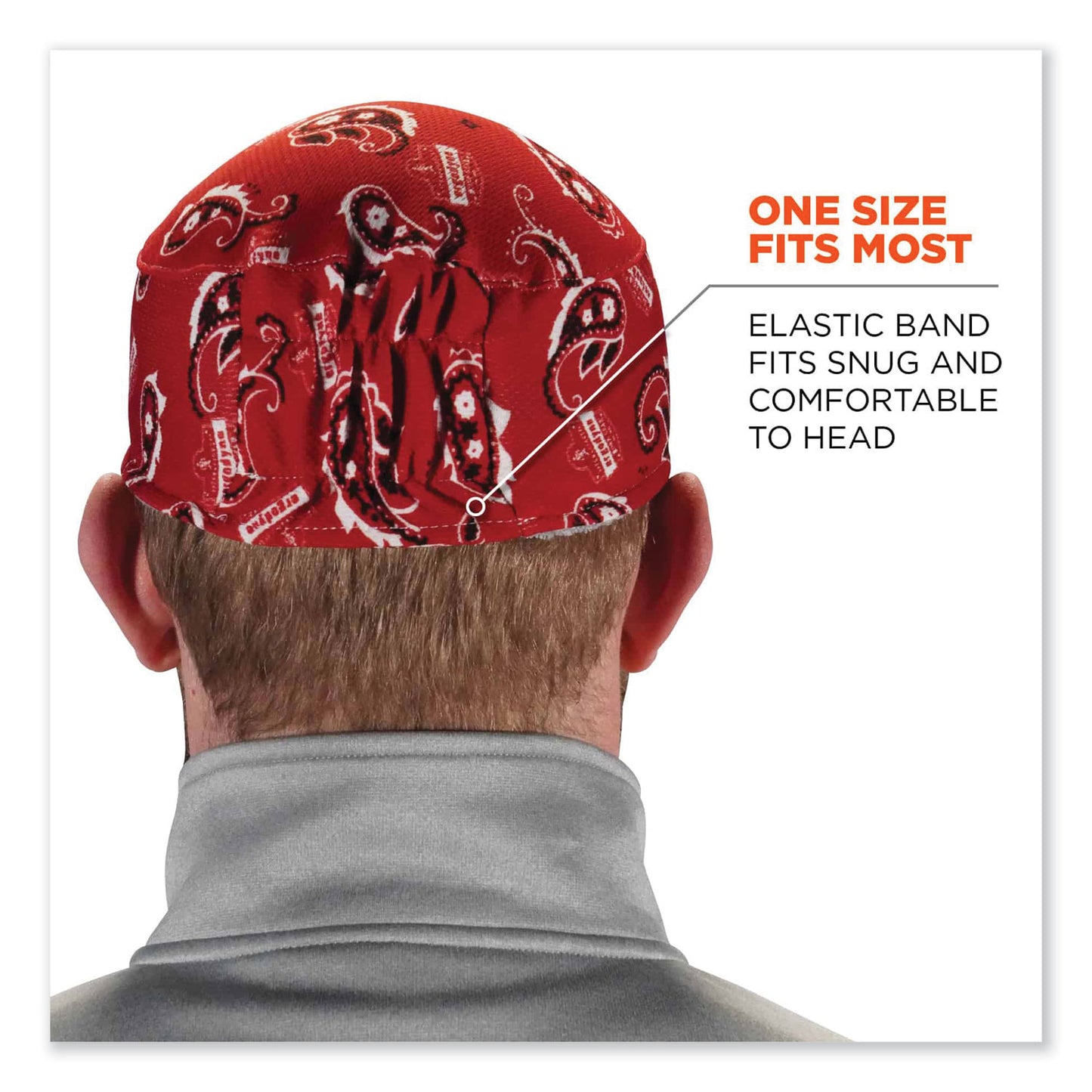 ergodyne Chill-Its 6630 High-Performance Terry Cloth Skull Cap, Polyester, One Size Fits Most, Red Western (12508)