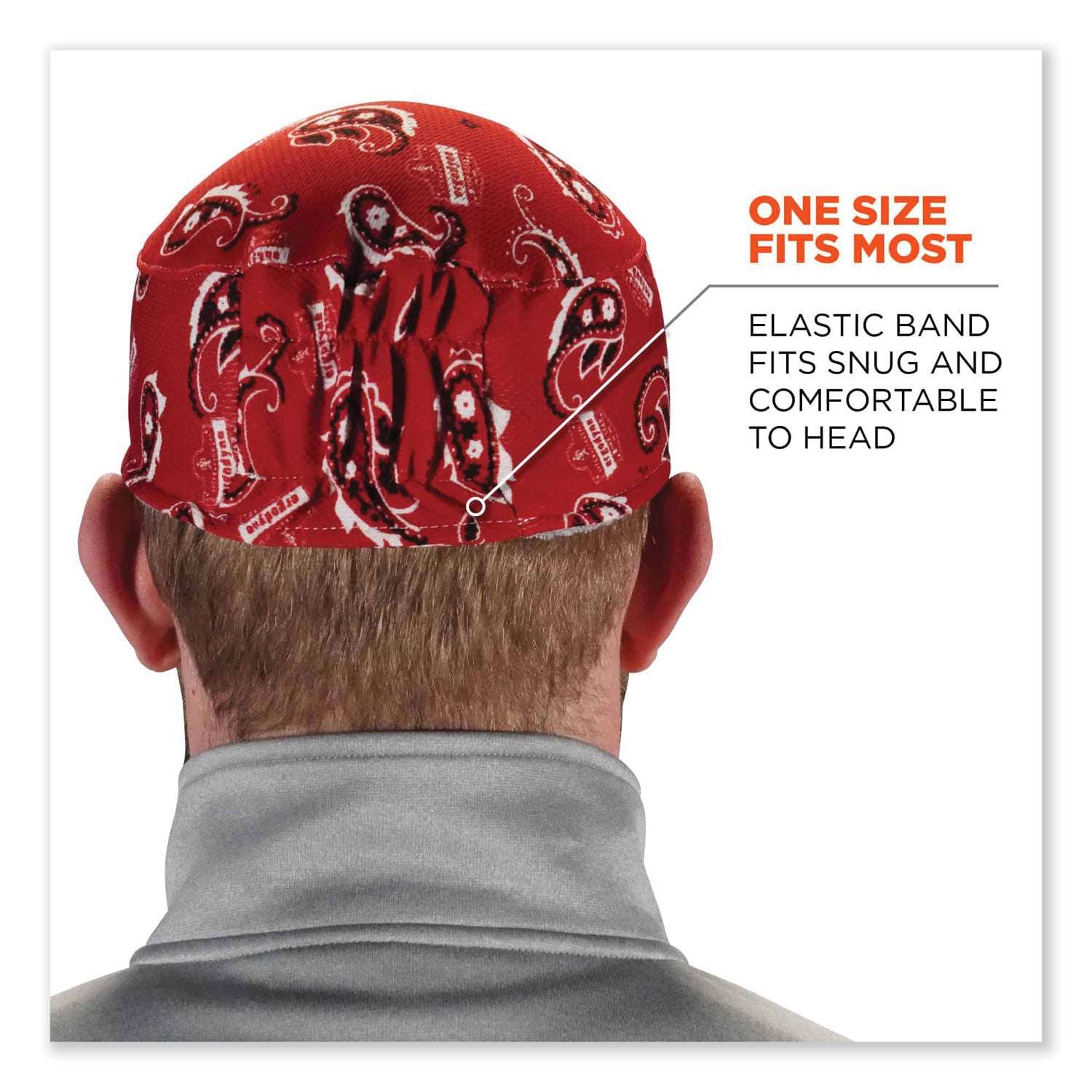 ergodyne Chill-Its 6630 High-Performance Terry Cloth Skull Cap, Polyester, One Size Fits Most, Red Western (12508)