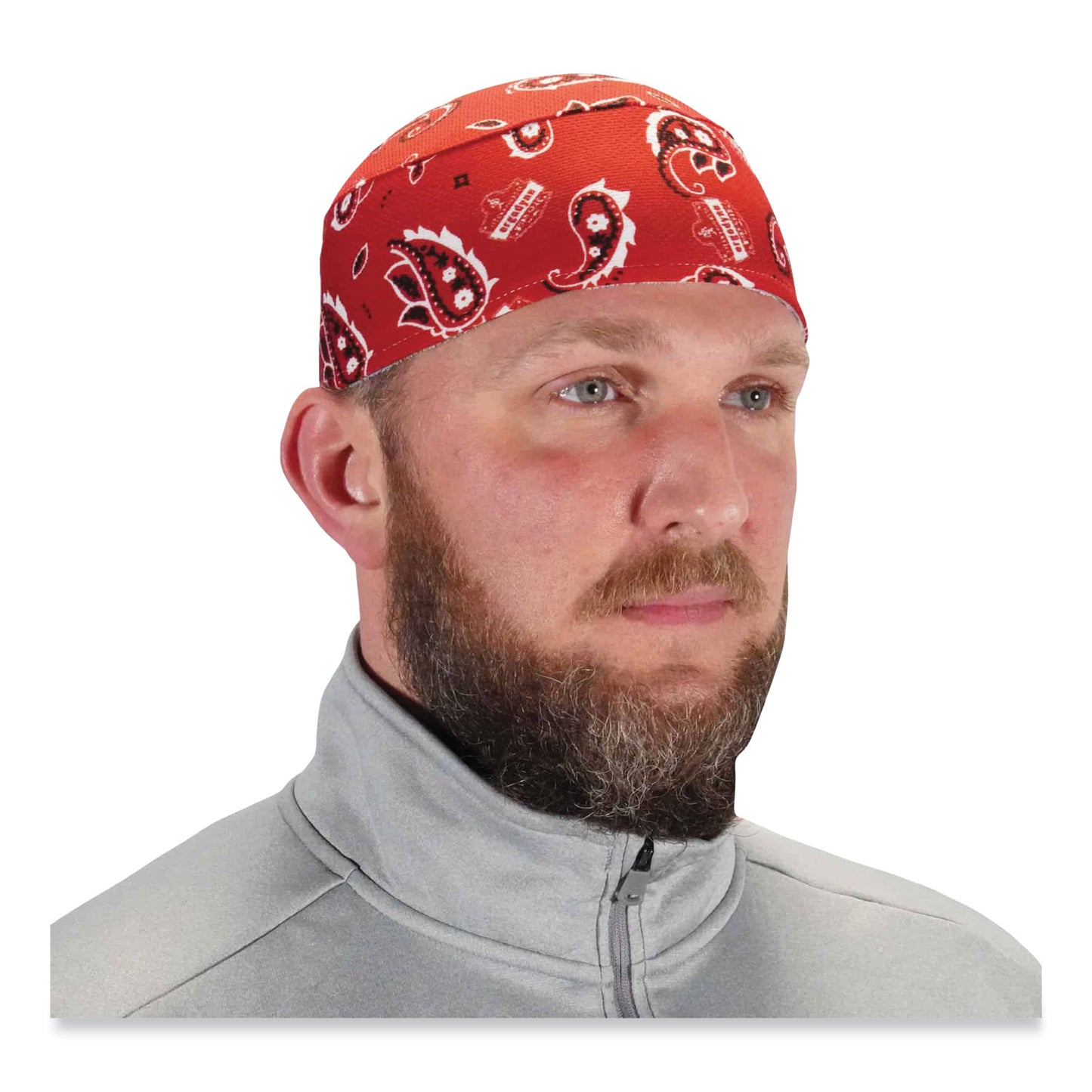 ergodyne Chill-Its 6630 High-Performance Terry Cloth Skull Cap, Polyester, One Size Fits Most, Red Western (12508)