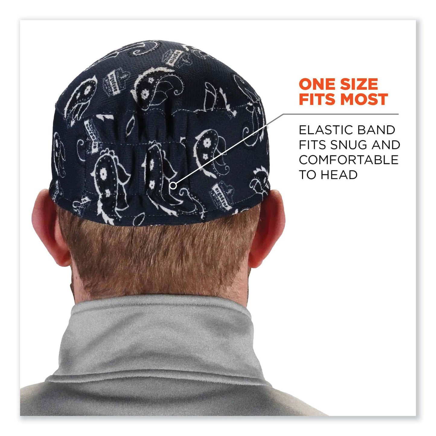 ergodyne Chill-Its 6630 High-Performance Terry Cloth Skull Cap, Polyester, One Size Fit Most, Navy Western (12509)