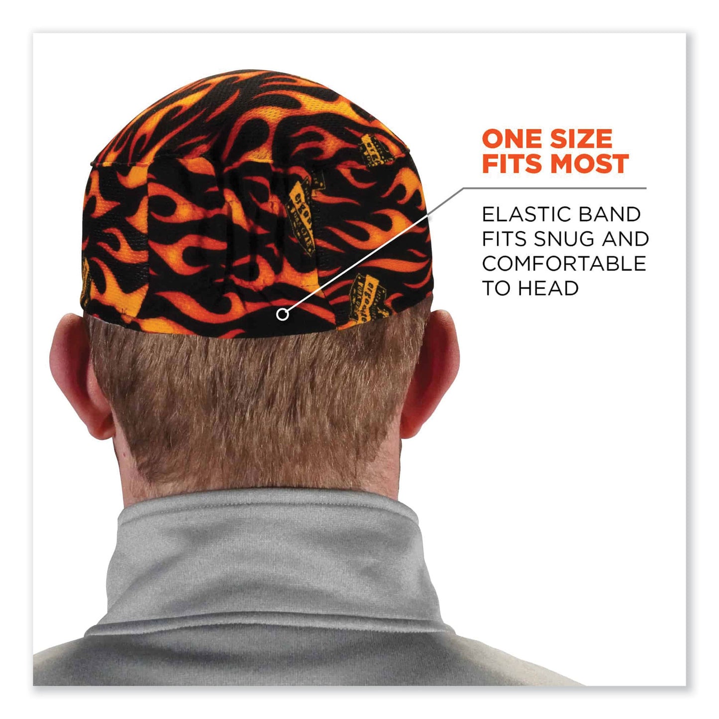 ergodyne Chill-Its 6630 High-Performance Terry Cloth Skull Cap, Polyester, One Size Fits Most, Flames (12514)