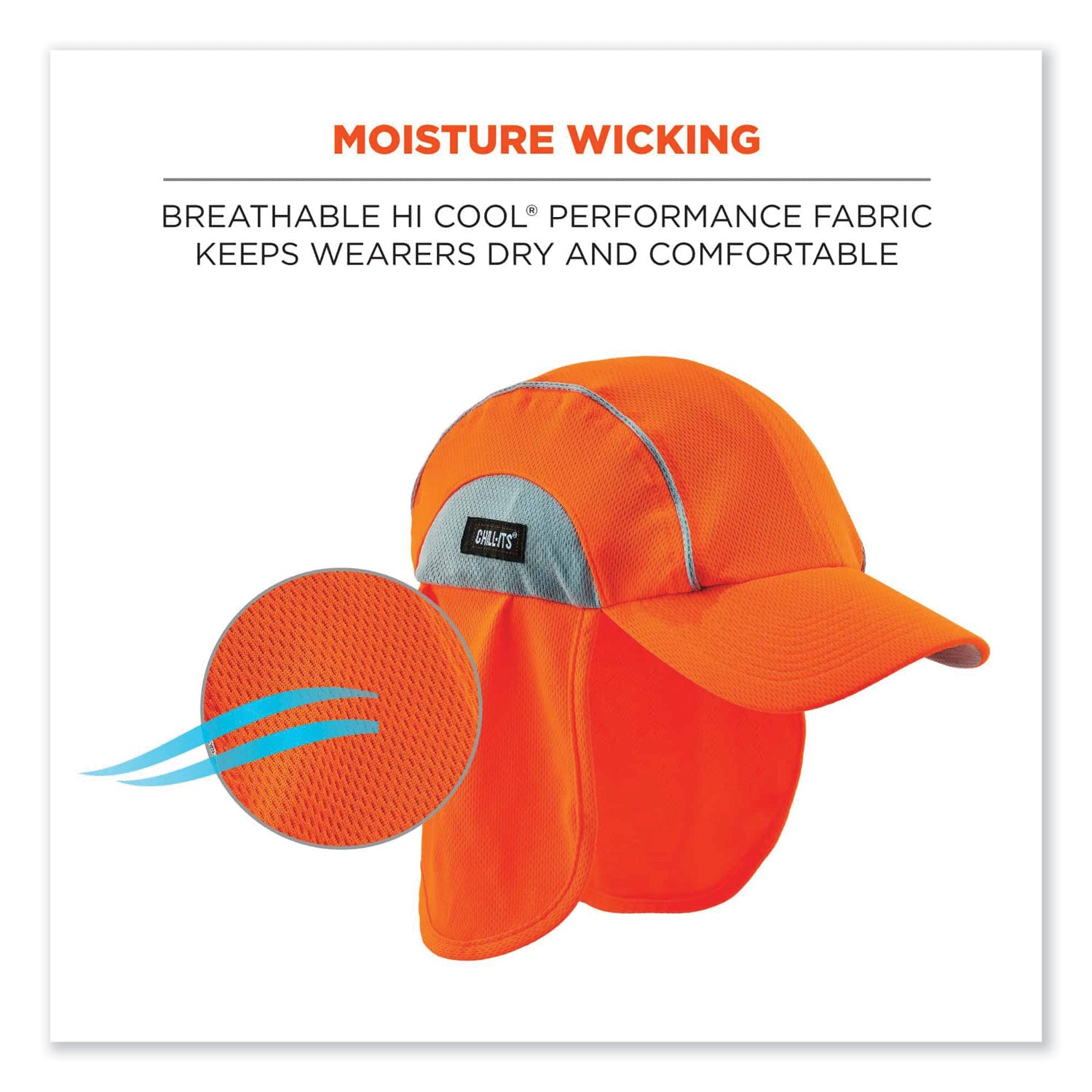 ergodyne Chill-Its 6650 High-Performance Hat Plus Neck Shade, Polyester, One Size Fits Most, Orange (12521)