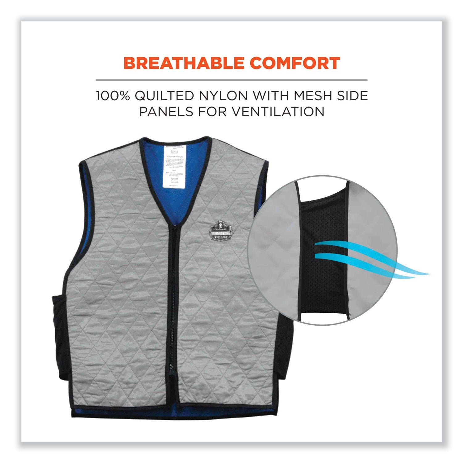 ergodyne Chill-Its 6665 Embedded Polymer Cooling Vest with Zipper, Nylon/Polymer, Medium, Gray (12543)