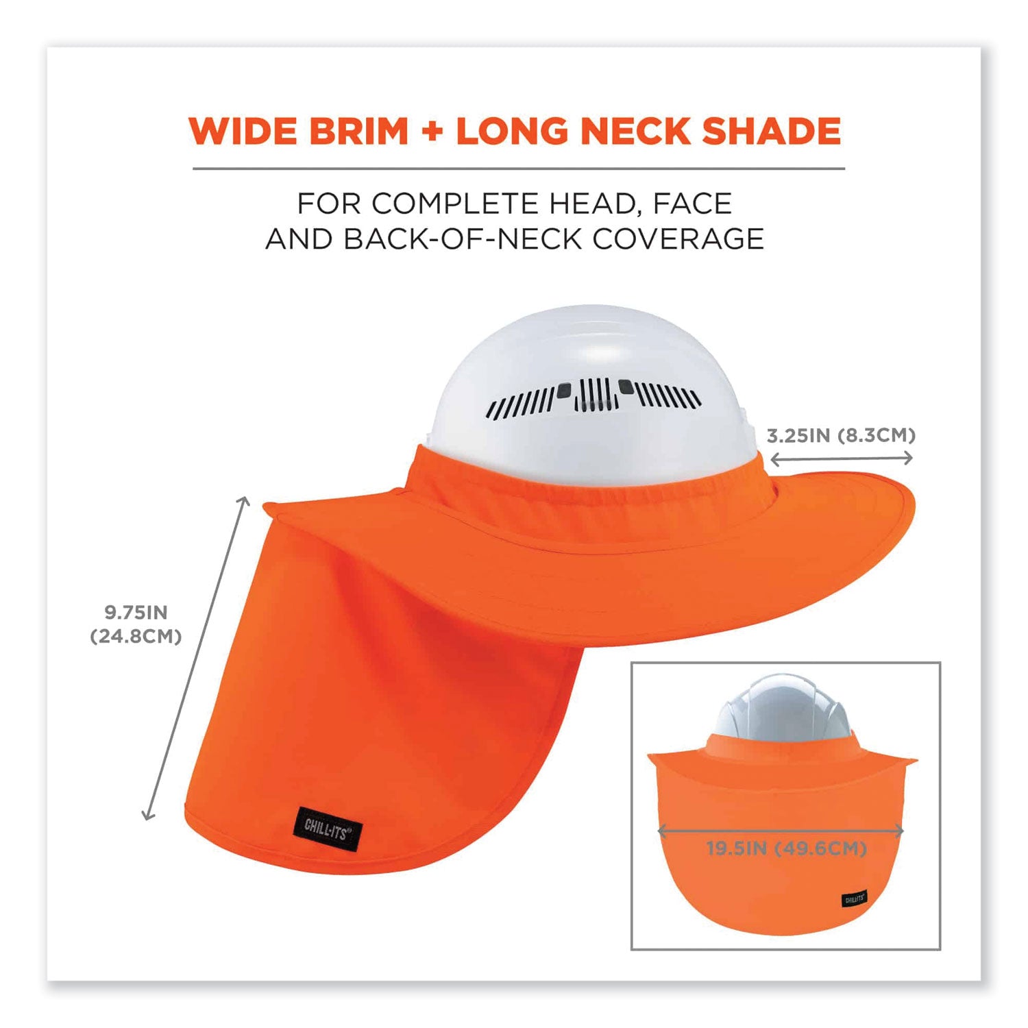 ergodyne Chill-Its 6660 Hard Hat Brim + Neck Shade, 19.5 x 9.75, Orange (12641)