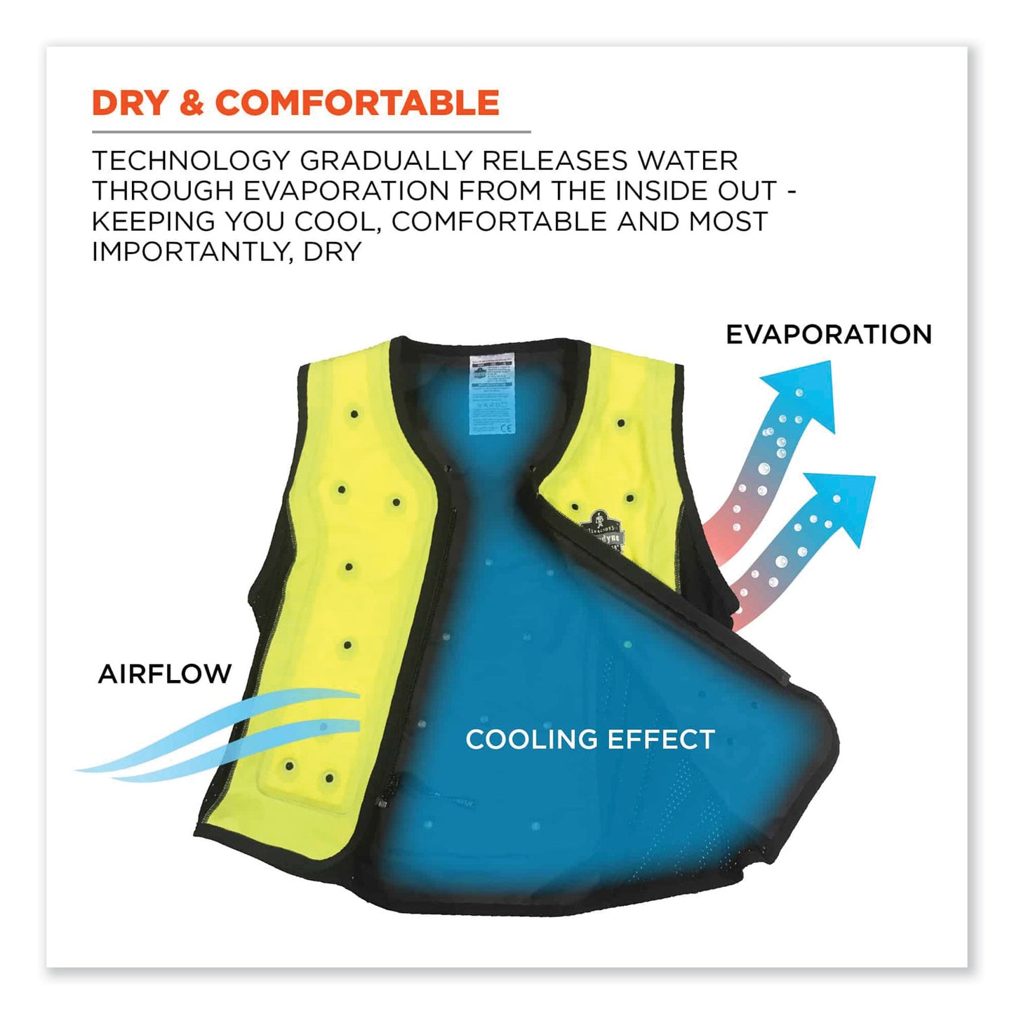 ergodyne Chill-Its 6685 Premium Dry Evaporative Cooling Vest with Zipper, Nylon, Large, Lime (12674)